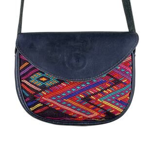 Boho Colorful Embroidered and Black Leather Purse Crossbody New With Tag